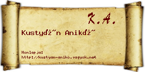 Kustyán Anikó névjegykártya